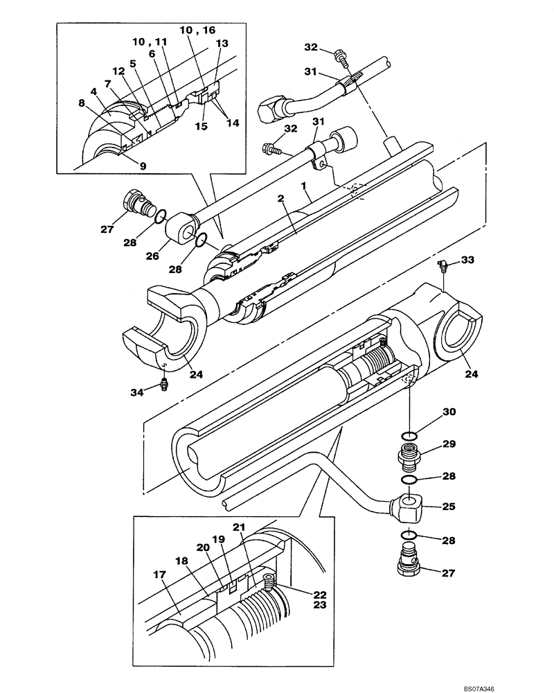 Схема запчастей Case CX80 - (08-90) - CYLINDER ASSY, STANDARD BOOM - MODELS WITHOUT LOAD HOLD (08) - HYDRAULICS