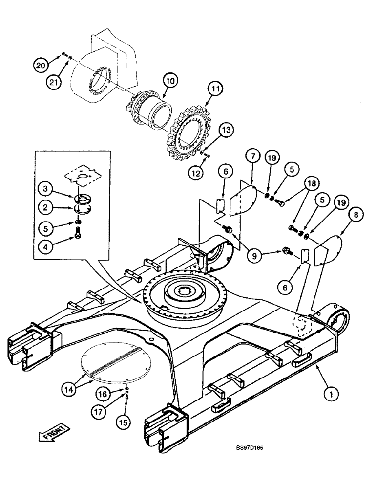 Схема запчастей Case 9040B - (5-04) - TRACK FRAME AND DRIVE SPROCKET, TIMBER KING MODELS (11) - TRACKS/STEERING