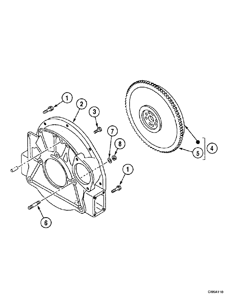 Схема запчастей Case 9007B - (2-42) - CRANKCASE - FLYWHEEL (02) - ENGINE