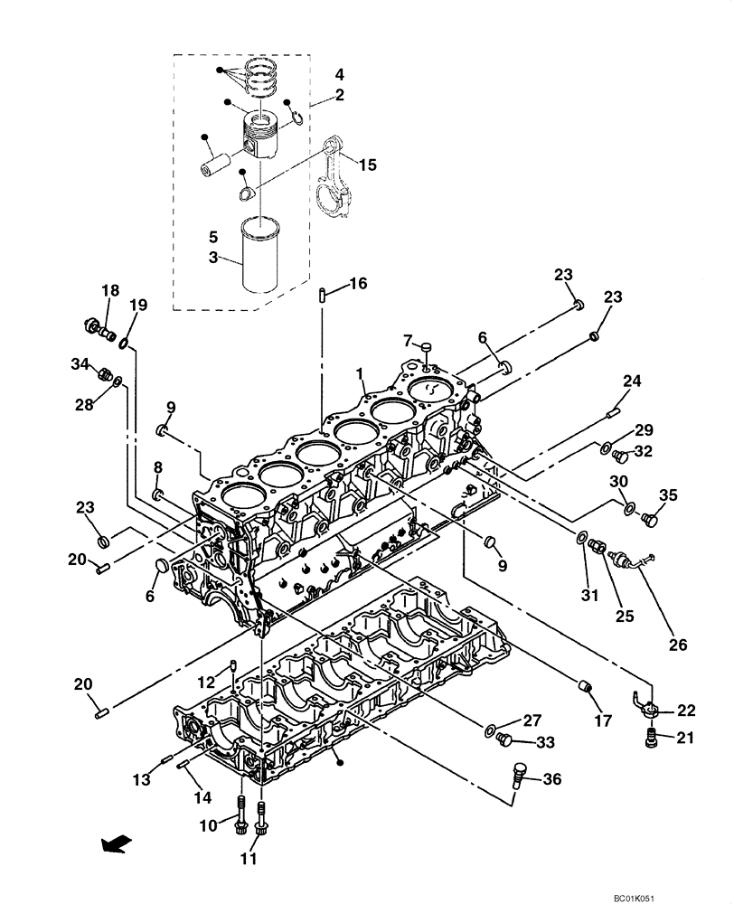 Схема запчастей Case CX800 - (02-26) - CYLINDER BLOCK (02) - ENGINE