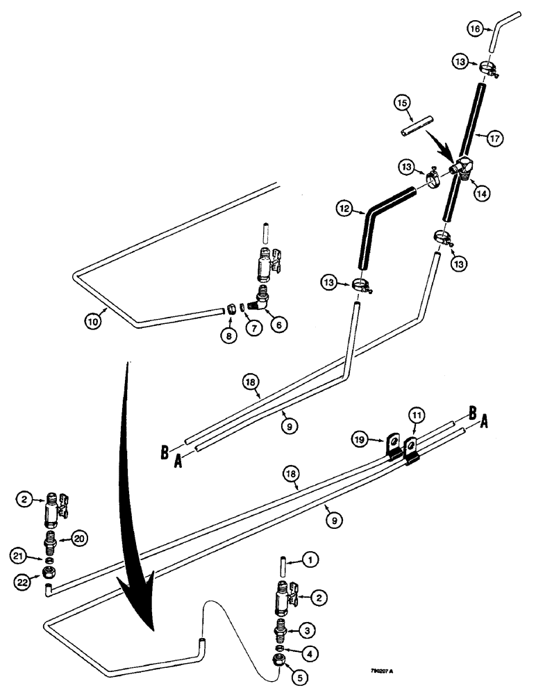 Схема запчастей Case 350B - (050) - FUEL LINES (02) - FUEL SYSTEM