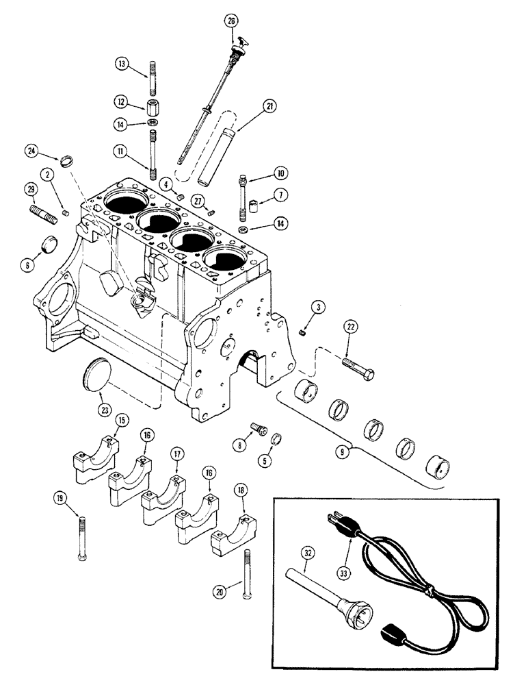 Схема запчастей Case 350 - (022) - CYLINDER BLOCK, 188 DIESEL ENGINE, USED ENGINE SERIAL NO. 2859526 AND AFTER (01) - ENGINE