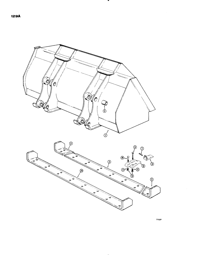 Схема запчастей Case 1150 - (129A) - LOADER BUCKET, 1 3/4 CUBIC YARD BLUCKET (MACHINERY ITEM), WITH WELDED ON CUTTING EDGE (05) - UPPERSTRUCTURE CHASSIS