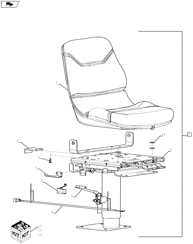 Схема запчастей Case 580SN WT - (90.120.01[02]) - SEAT - ADJUSTABLE HEIGHT PEDESTAL (90) - PLATFORM, CAB, BODYWORK AND DECALS