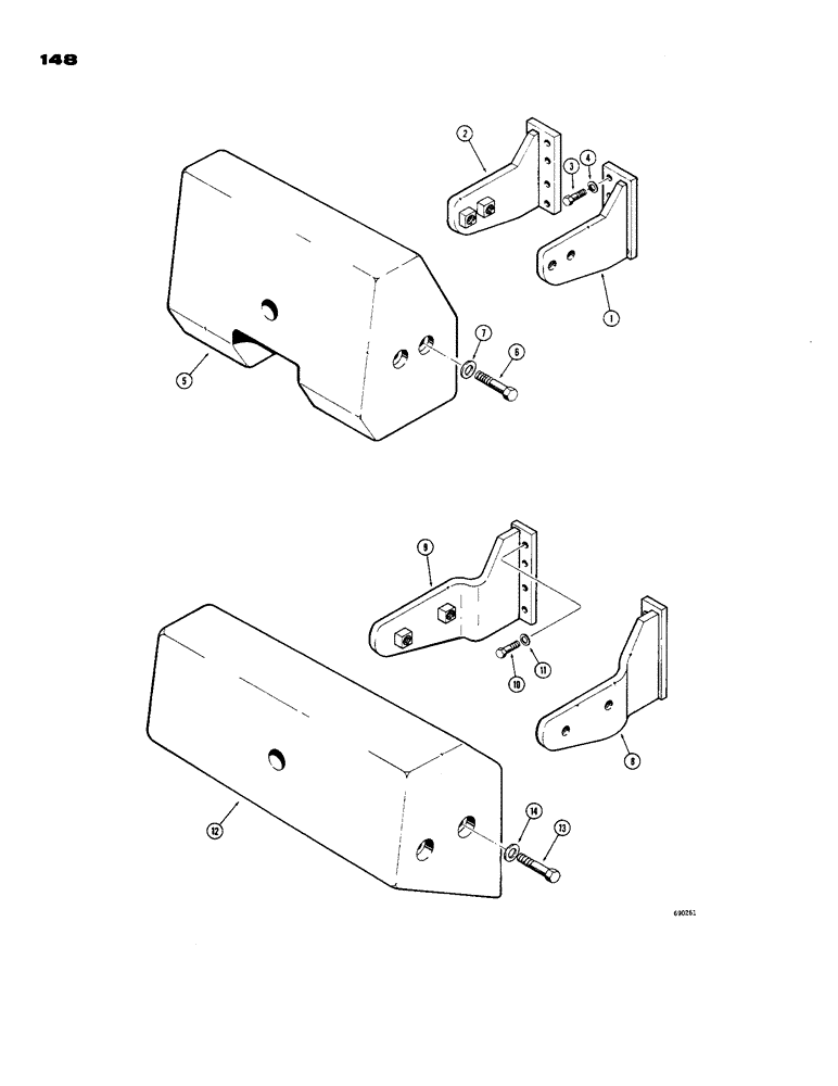 Схема запчастей Case 850 - (148) - LOADER COUNTERWEIGHTS, COUNTERWEIGHT (1800 LBS.) (05) - UPPERSTRUCTURE CHASSIS