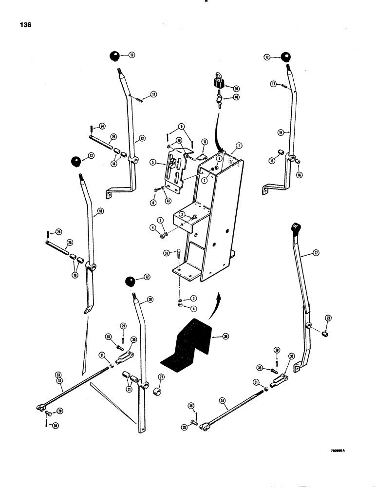 Схема запчастей Case 1150C - (136) - TRANSMISSION CONTROL TOWER AND LEVERS (06) - POWER TRAIN