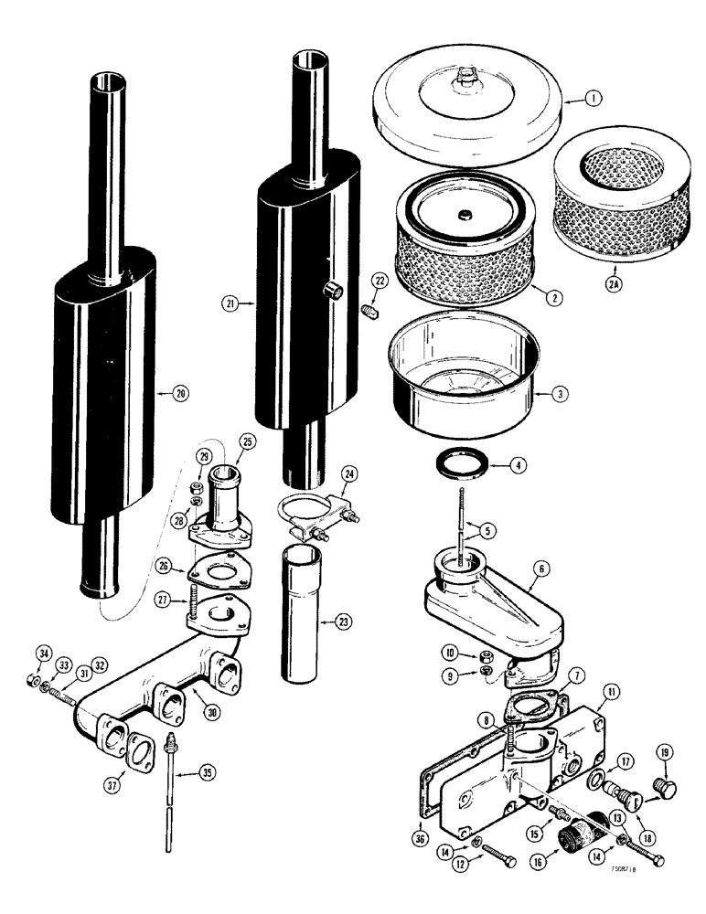 Схема запчастей Case 380CK - (010) - AIR CLEANER, MANIFOLDS AND MUFFLER (02) - ENGINE