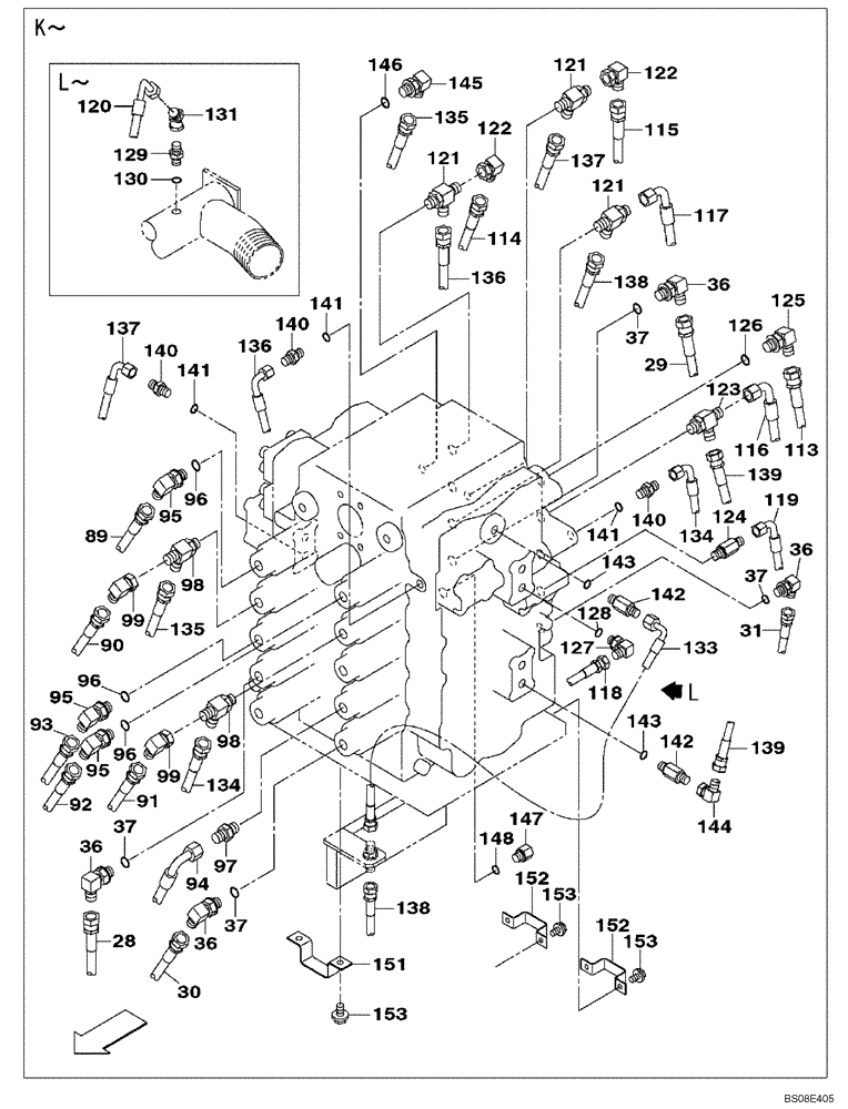 Схема запчастей Case CX700B - (08-45) - PILOT CONTROL LINES, ATTACHMENT - TWO WAY (08) - HYDRAULICS