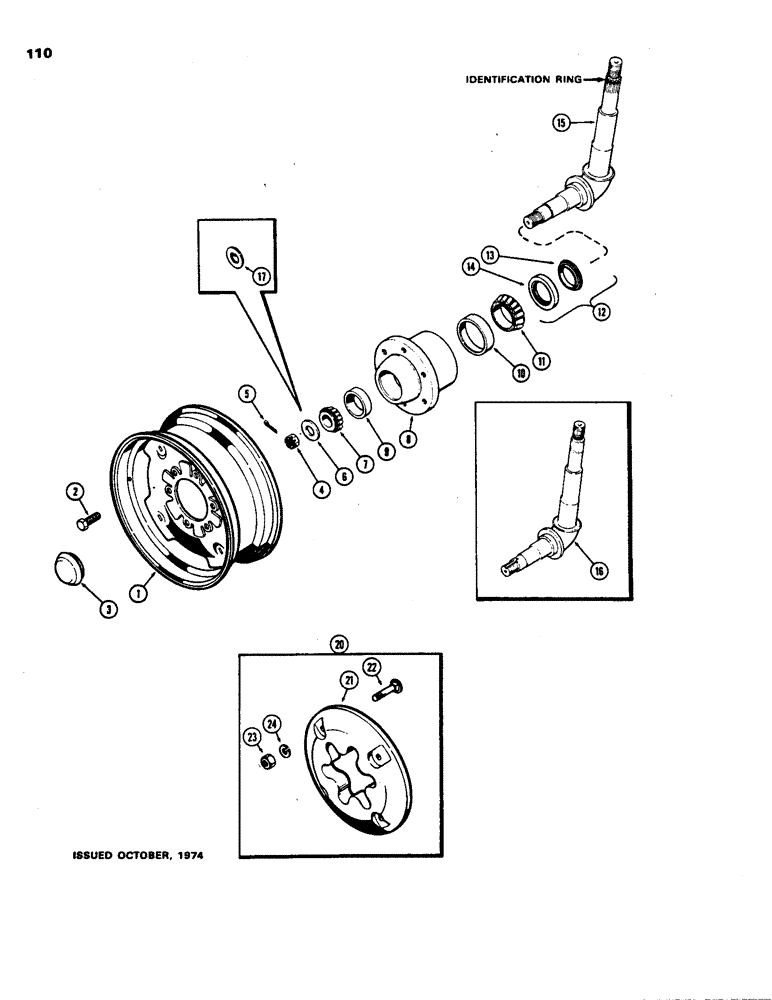 Схема запчастей Case 480B - (110) - FRONT WHEEL, HUB AND SPINDLE 