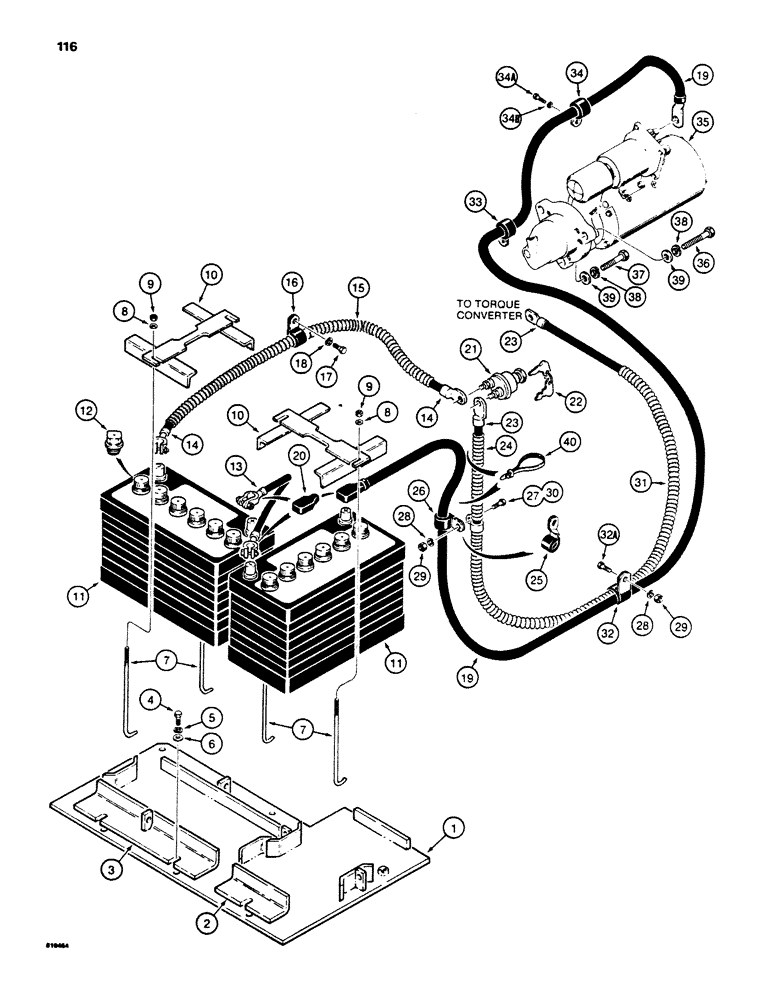 Схема запчастей Case 850B - (116) - REAR ELECTRICAL WIRING, BATTERY CABLES TO STARTER, USED ON TRAC. SN. 7400001 & AFTER (06) - ELECTRICAL SYSTEMS