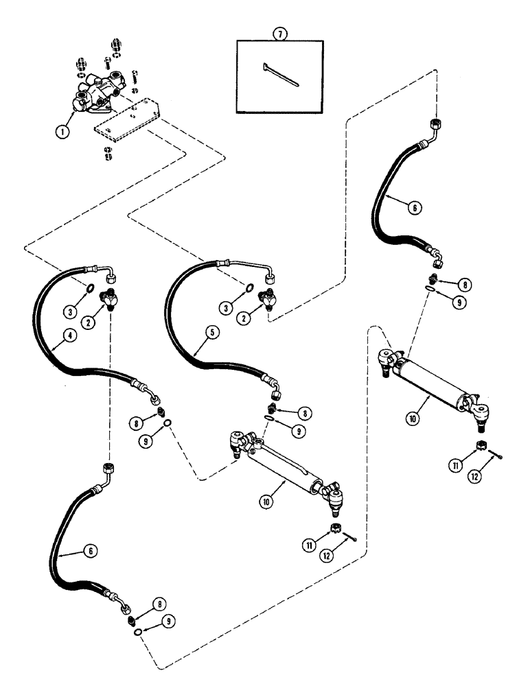 Схема запчастей Case 580B - (144) - STEERING SYSTEM CIRCUITRY, HOSES AND CYLINDERS (05) - STEERING