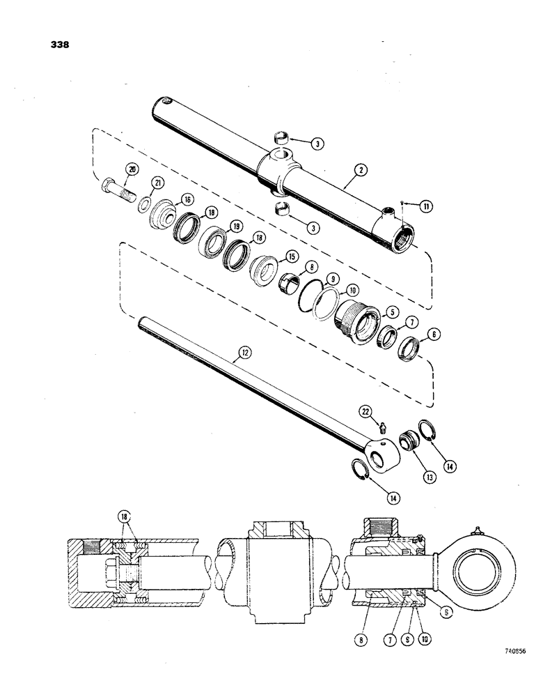 Схема запчастей Case 850 - (338) - G33713 LIFT CYLINDER - ANGLE TILT PITCH DOZER, GLAND HAS IDENTIFICATION RING (07) - HYDRAULIC SYSTEM