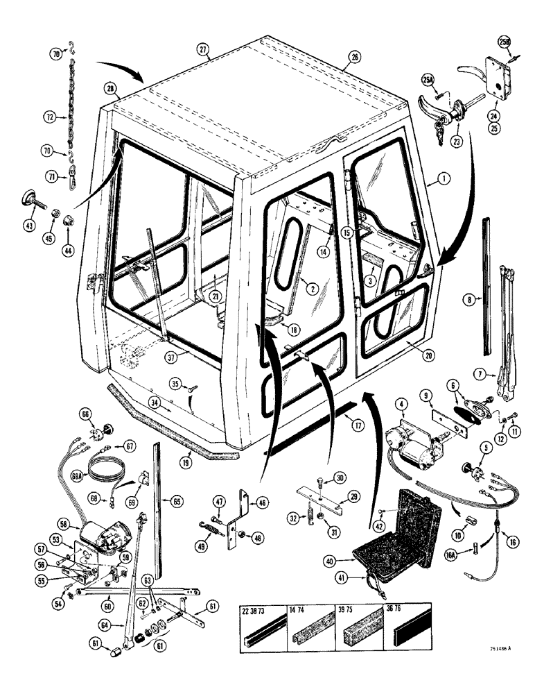 Схема запчастей Case 780 - (574) - D64658 OPERATORS CAB (SIMS 1000-0363), DOORS, WINDOWS AND RELATED PARTS (09) - CHASSIS/ATTACHMENTS