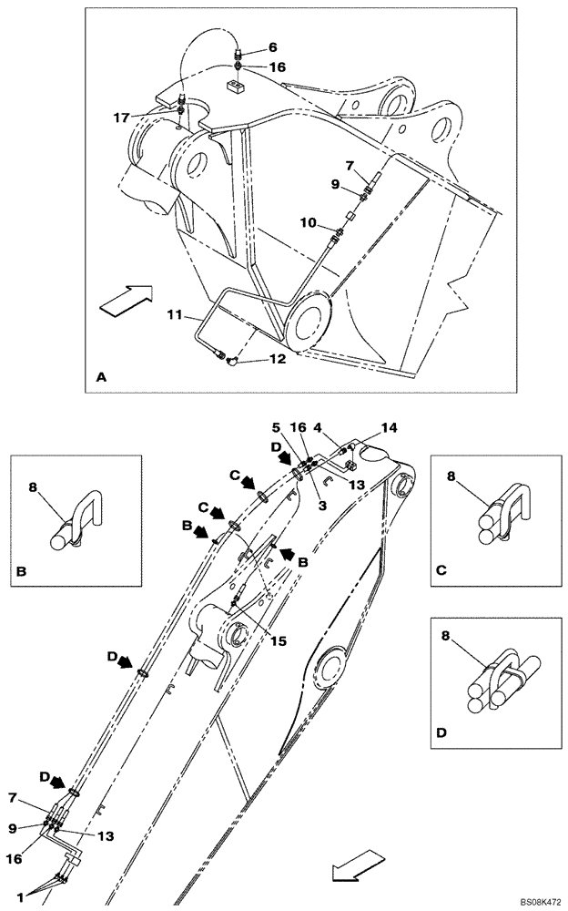 Схема запчастей Case CX800B - (09-60) - LUBRICATION CIRCUIT - ARM - LONG (4.40 M) (09) - CHASSIS