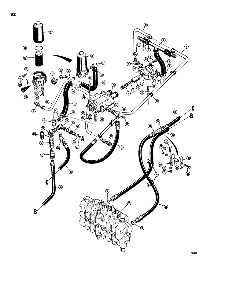 Схема запчастей Case 26B - (092) - BASIC BACKHOE HYDRAULICS, BEFORE SERIAL NUMBER 5205227, FOR 480 TRACTORS 