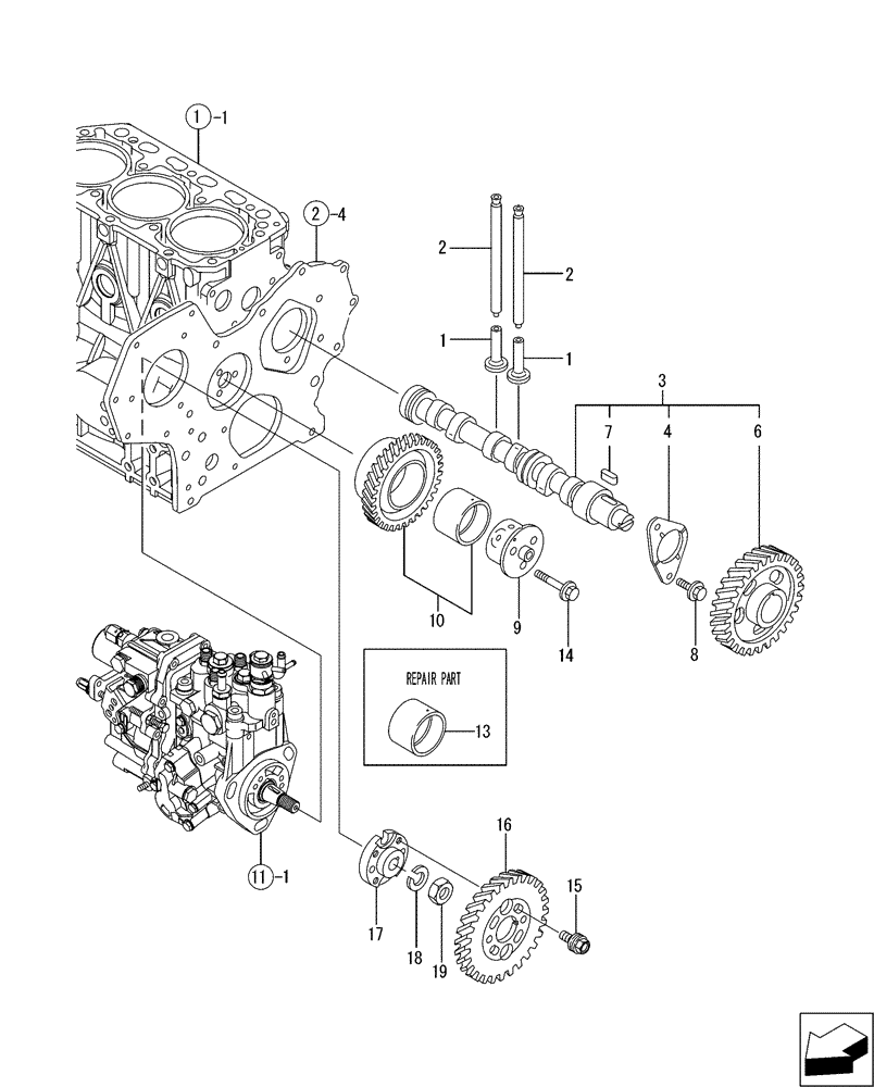 Схема запчастей Case CX36B - (08-007[00]) - CAMSHAFT & DRIVING GEAR (10) - ENGINE