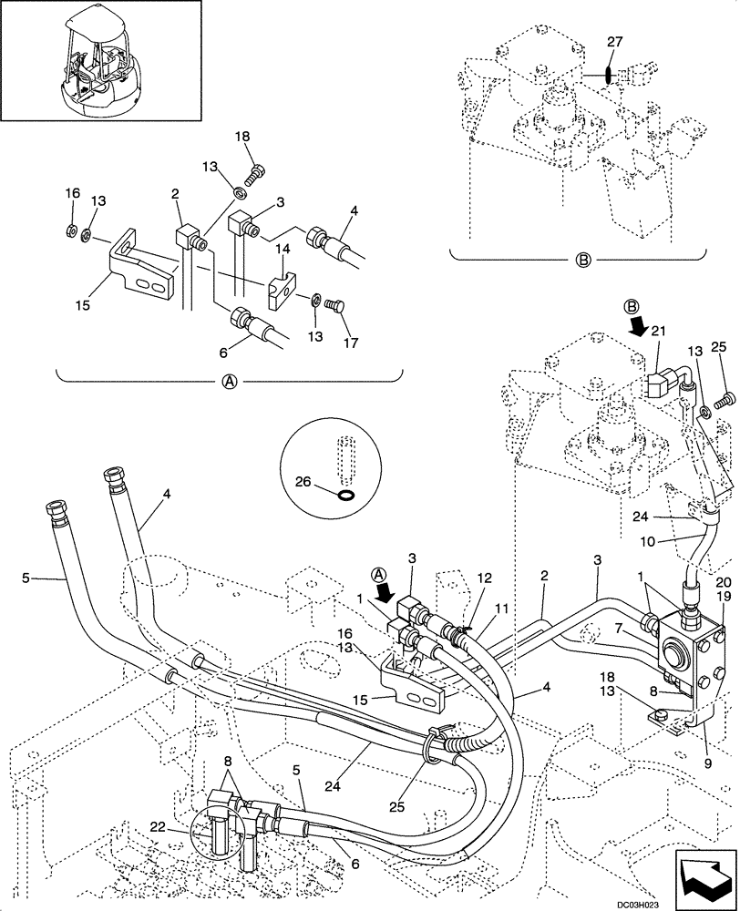 Схема запчастей Case CX25 - (08-05[00]) - HYDRAULIC LINES - UPPER (NIBBLER & BREAKER) (08) - HYDRAULICS