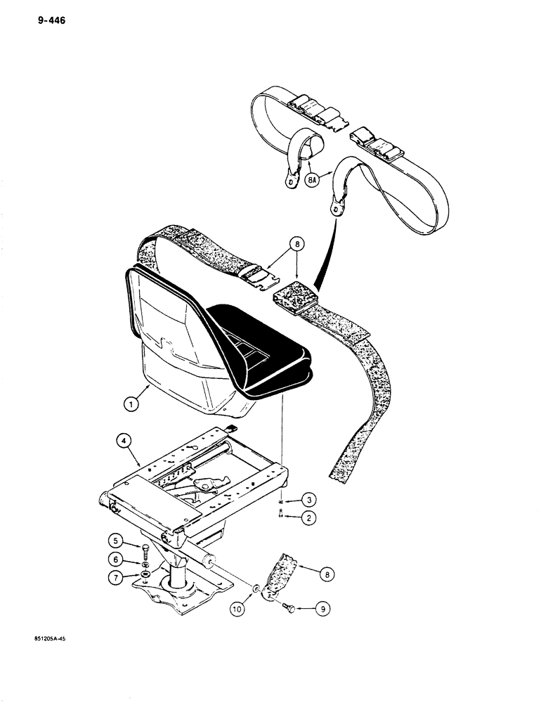 Схема запчастей Case 680K - (9-446) - STANDARD SEAT AND MOUNTING PARTS (09) - CHASSIS/ATTACHMENTS