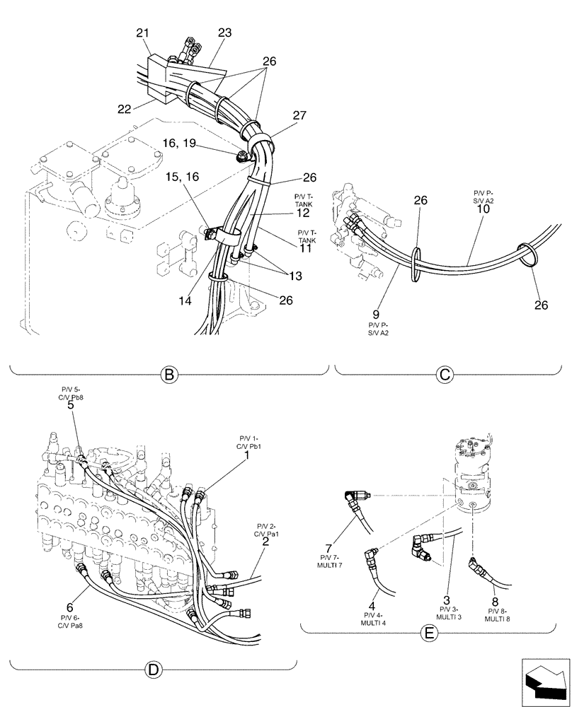 Схема запчастей Case CX50B - (01-046[01]) - CONTROL LINES, REMOTE (35) - HYDRAULIC SYSTEMS