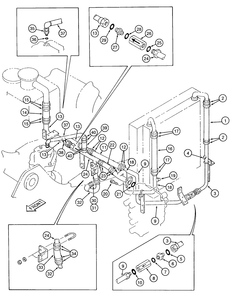 Схема запчастей Case 9020 - (8-014) - COOLING SYSTEM SUPPLY AND RETURN LINES (08) - HYDRAULICS