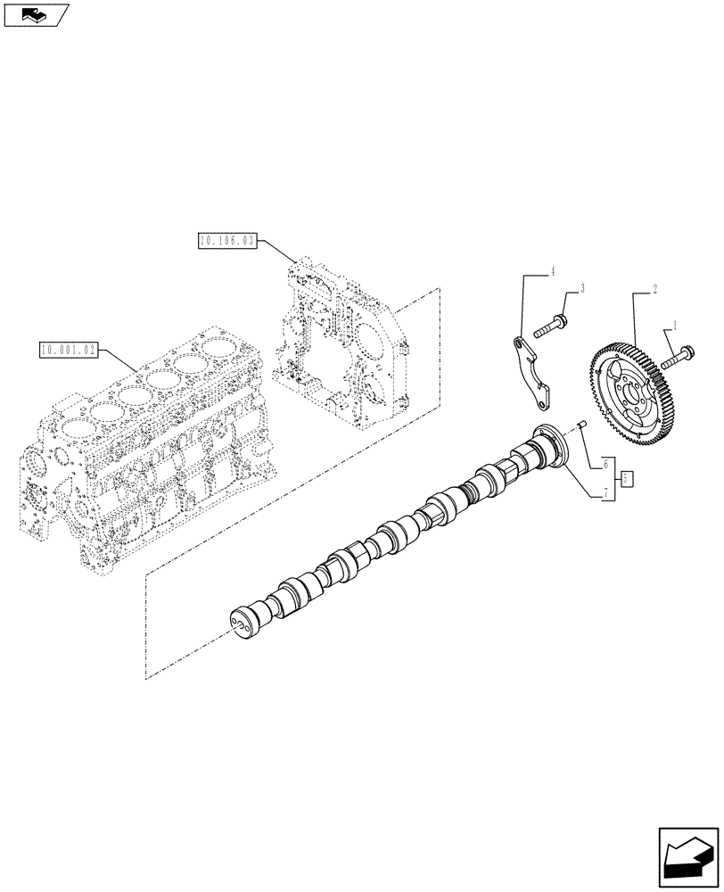 Схема запчастей Case 621F - (10.106.01) - CAMSHAFT (10) - ENGINE