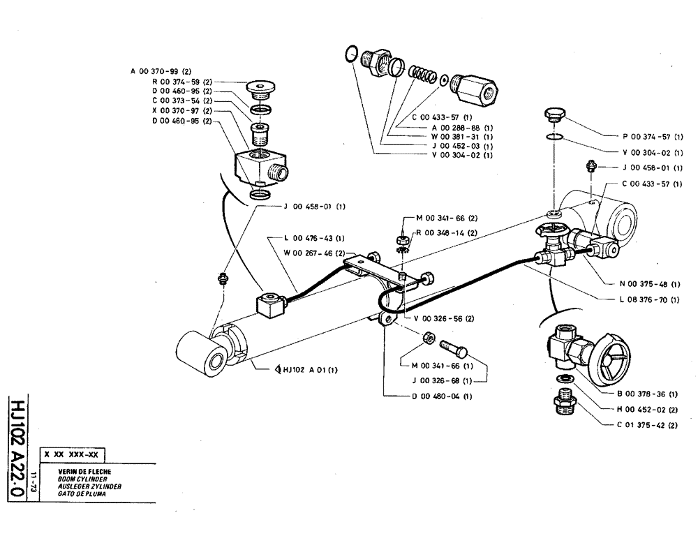 Схема запчастей Case TY45 - (HJ102 A22.0) - BOOM CYLINDER (07) - HYDRAULIC SYSTEM