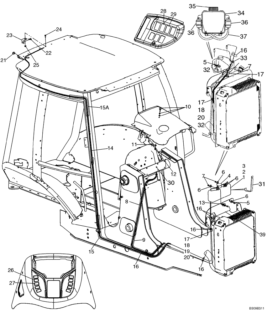 Схема запчастей Case 580SM - (09-58) - CAB - WASHER, WINDSHIELD (09) - CHASSIS/ATTACHMENTS