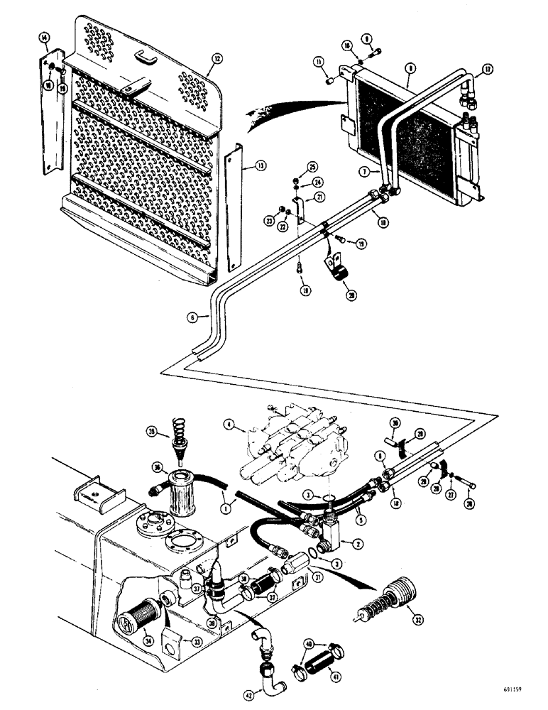 Схема запчастей Case 36 - (34) - HYDRAULIC OIL COOLING SYSTEM, USED BEFORE TRACTOR SERIAL NO. 