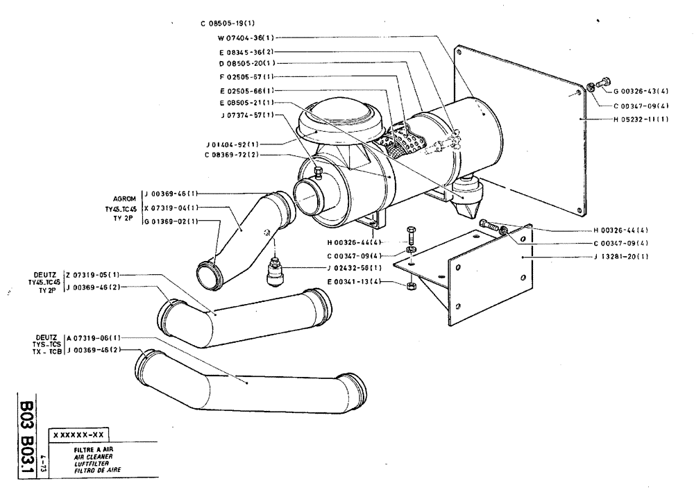 Схема запчастей Case TY45 - (B03 B03.1) - AIR CLEANER (01) - ENGINE