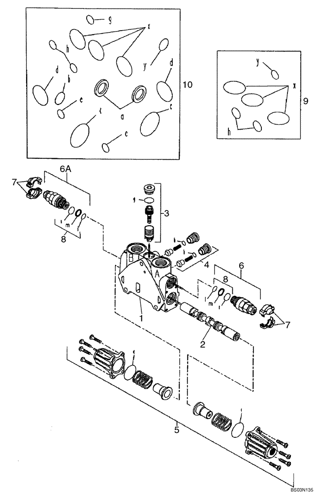 Схема запчастей Case 580SM - (08-45) - VALVE SECTION - BACKHOE BOOM (WITH PILOT CONTROLS) (08) - HYDRAULICS