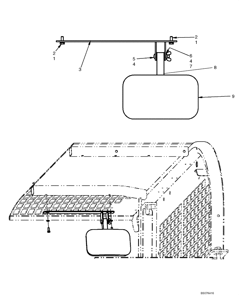 Схема запчастей Case 445 - (09-37) - REAR VIEW MIRROR (09) - CHASSIS