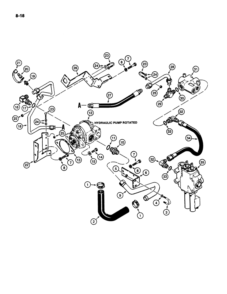 Схема запчастей Case W11B - (8-018) - HYDRAULIC CIRCUIT, PUMP TO LOADER VALVE FOR MODELS WITH CLARK TRANSMISSION (08) - HYDRAULICS