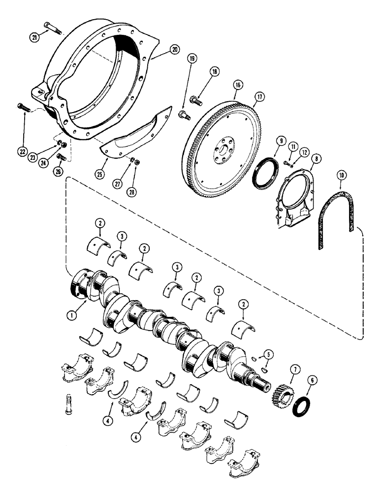 Схема запчастей Case W9B - (033A) - CRANKSHAFT, FLYWHEEL AND HOUSING, (377) SPARK IGNITION ENGINE (02) - ENGINE