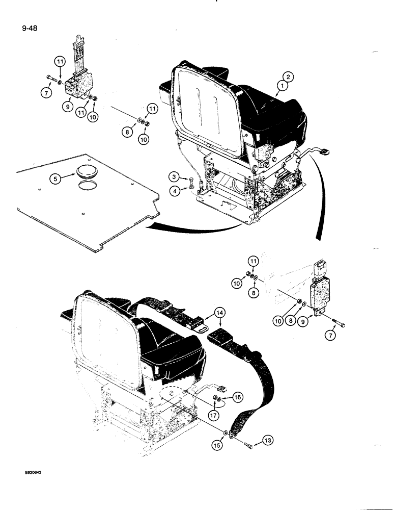 Схема запчастей Case 821 - (9-048) - SEAT AND MOUNTING PARTS, SUSPENSION SEAT (09) - CHASSIS/ATTACHMENTS