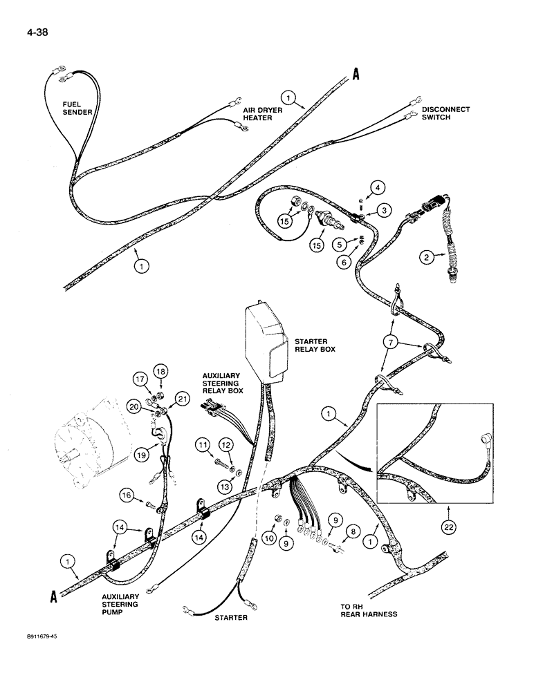 Схема запчастей Case 621 - (4-38) - REAR HARNESS, ENGINE LEFT-HAND SIDE (04) - ELECTRICAL SYSTEMS