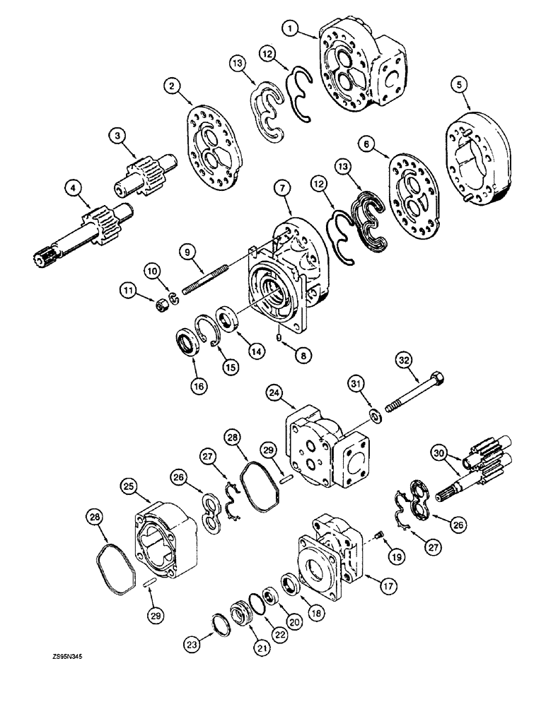 Схема запчастей Case 1150E - (8-012) - EQUIPMENT HYDRAULIC PUMP ASSEMBLY, R56572 HYDRAULIC PUMP (1" SHAFT) (08) - HYDRAULICS