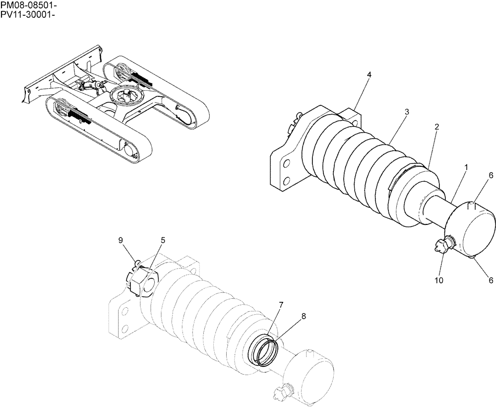 Схема запчастей Case CX27B - (02-005) - IDLER ADJUST ASSY (48) - TRACKS & TRACK SUSPENSION