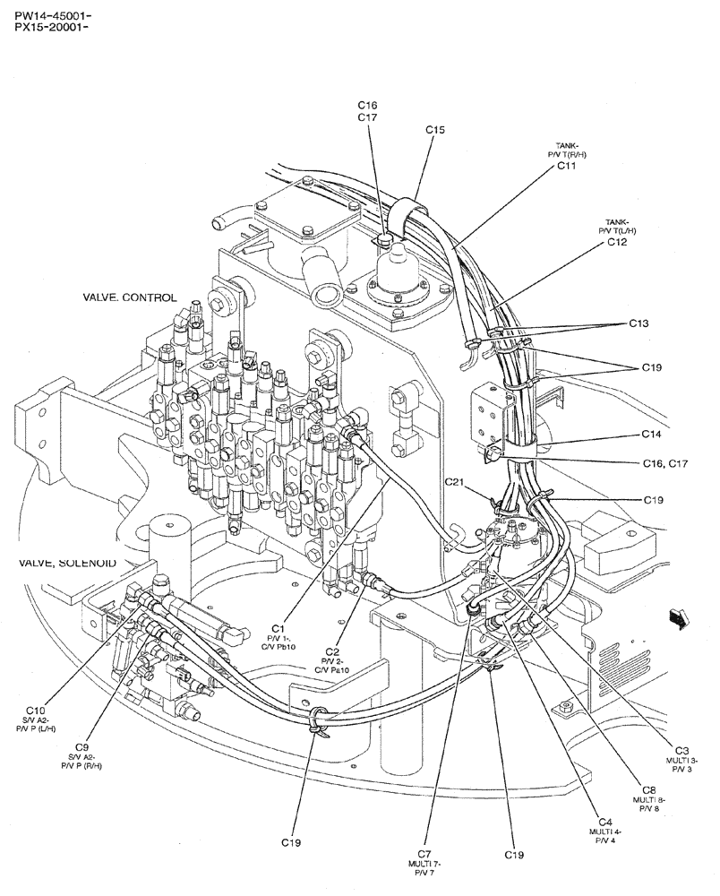 Схема запчастей Case CX31B - (01-033) - CONTROL LINES, REMOTE (NIBBLER & BREAKER) (35) - HYDRAULIC SYSTEMS