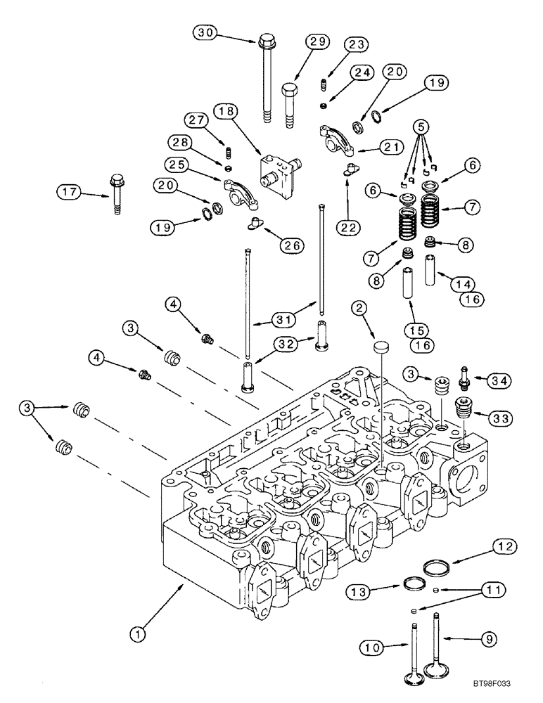 Схема запчастей Case 686G - (2-44) - CYLINDER HEAD AND VALVE MECHANISM, 4-390 EMISSIONS CERTIFIED (02) - ENGINE