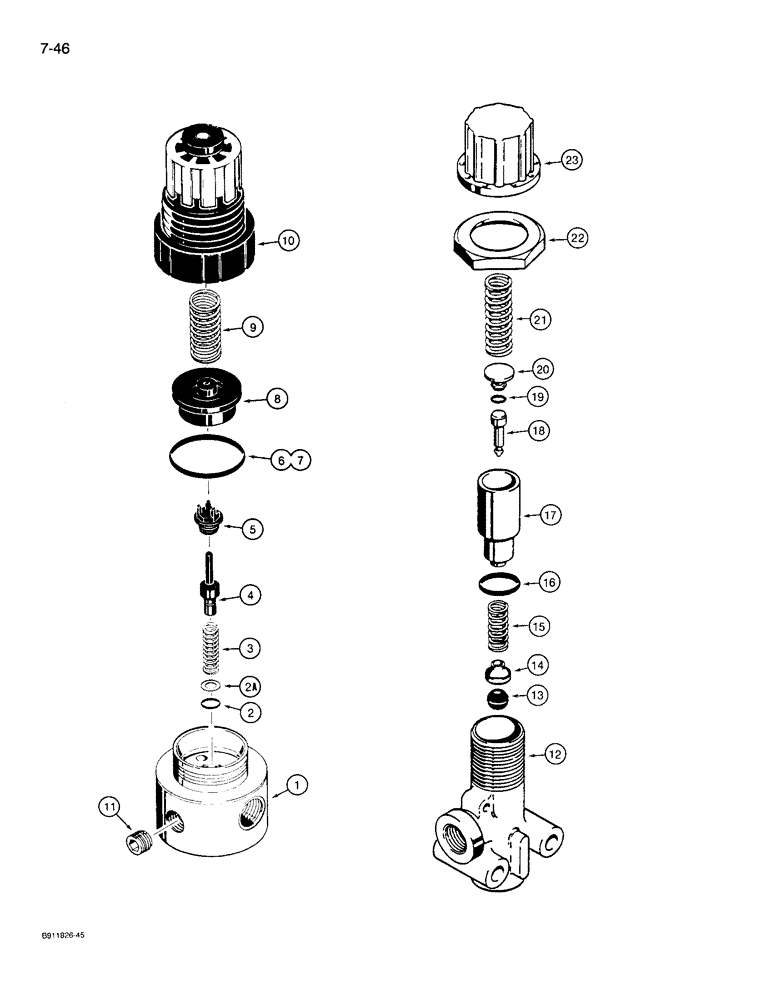 Схема запчастей Case 721 - (7-46) - PRESSURE REDUCING AND PRESSURE PROTECTION VALVES, PRESSURE REDUCING VALVES (07) - BRAKES