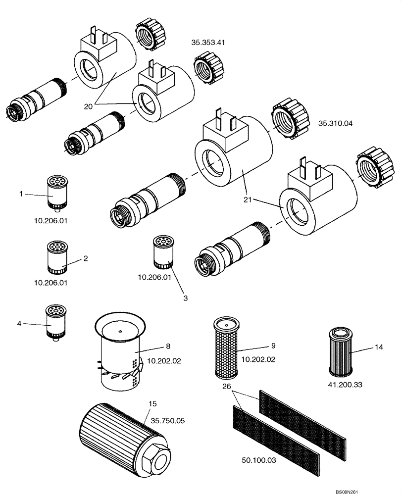 Схема запчастей Case SV212 - (05.100.03[02]) - QUICK REFERENCE - FILTERS (ACE) (00) - GENERAL & PICTORIAL INDEX