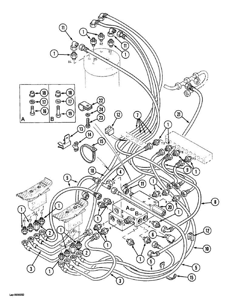 Схема запчастей Case 1088 - (8D-04) - HYDRAULIC CONTROL CIRCUIT, MANIFOLD TO FOOT CONTROL VALVES AND SWIVEL (08) - HYDRAULICS