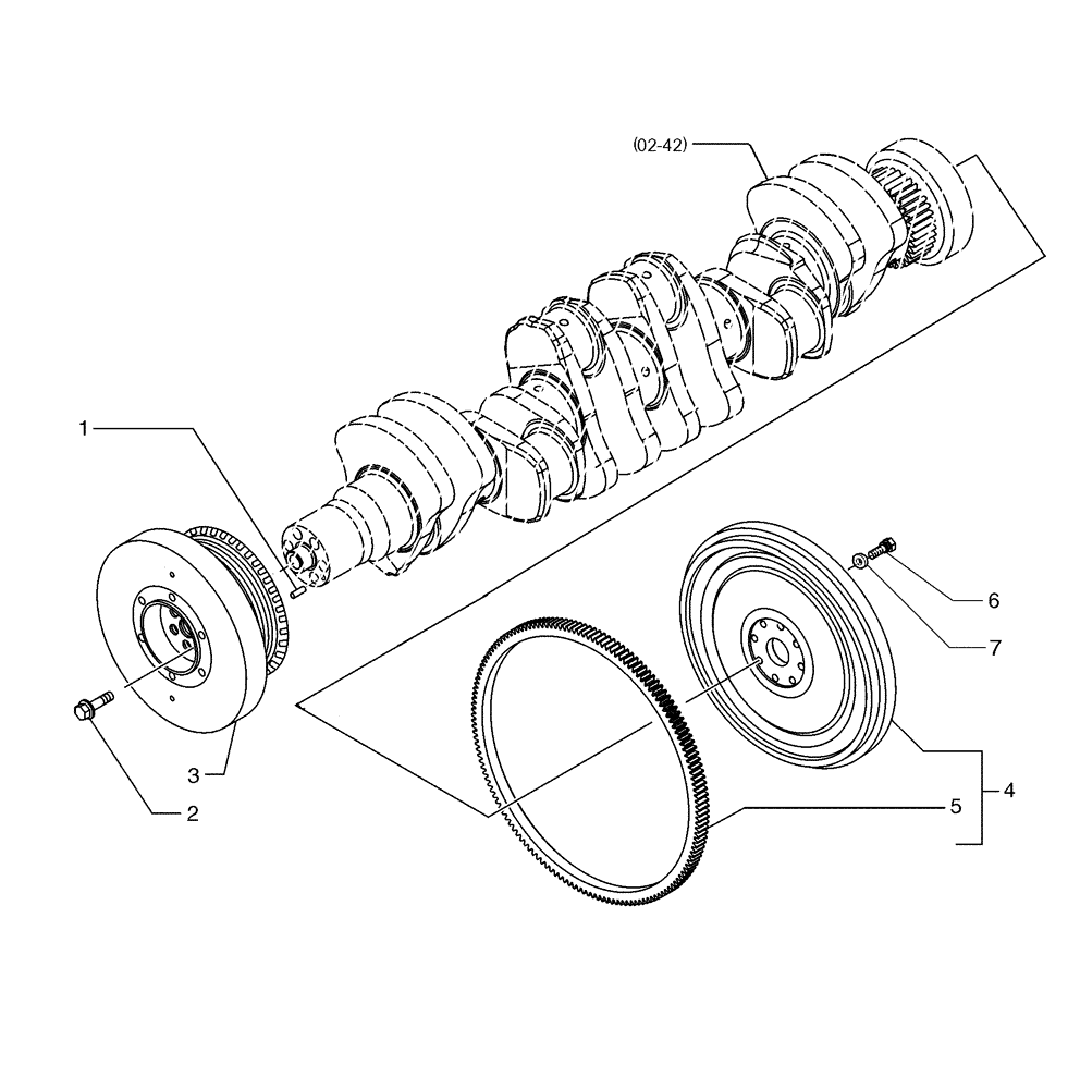 Схема запчастей Case 885 - (02-40[01]) - FLYWHEEL AND PULLEY (02) - ENGINE