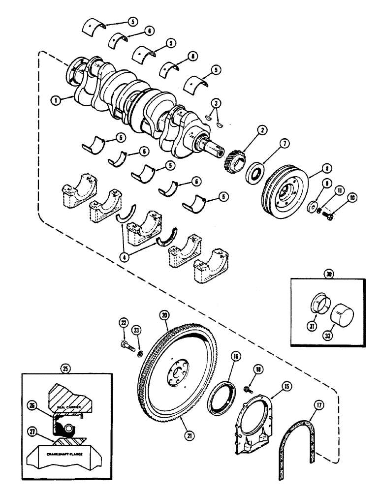 Схема запчастей Case 880B - (020) - CRANKSHAFT AND FLYWHEEL, 336BDT DIESEL ENGINE (01) - ENGINE