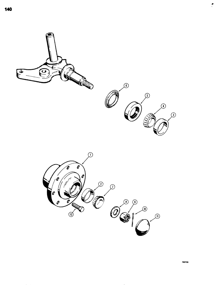 Схема запчастей Case 680G - (140) - FRONT WHEEL HUB AND BEARINGS (05) - STEERING