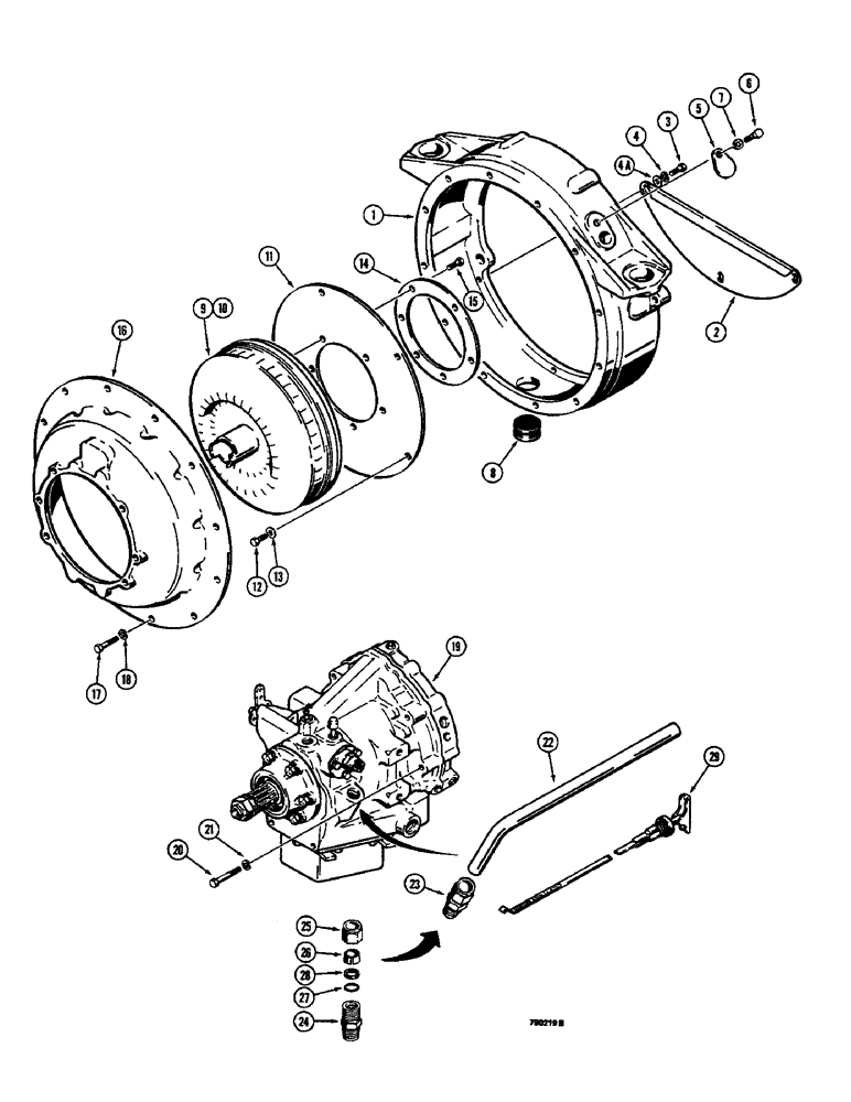 Схема запчастей Case 350B - (090) - TORQUE CONVERTER AND POWER SHUTTLE MOUNTING (03) - TRANSMISSION