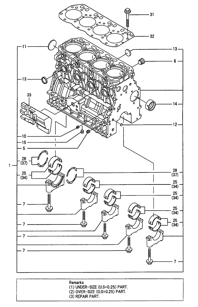 Схема запчастей Case CX50B - (08-001) - CYLINDER BLOCK (10) - ENGINE