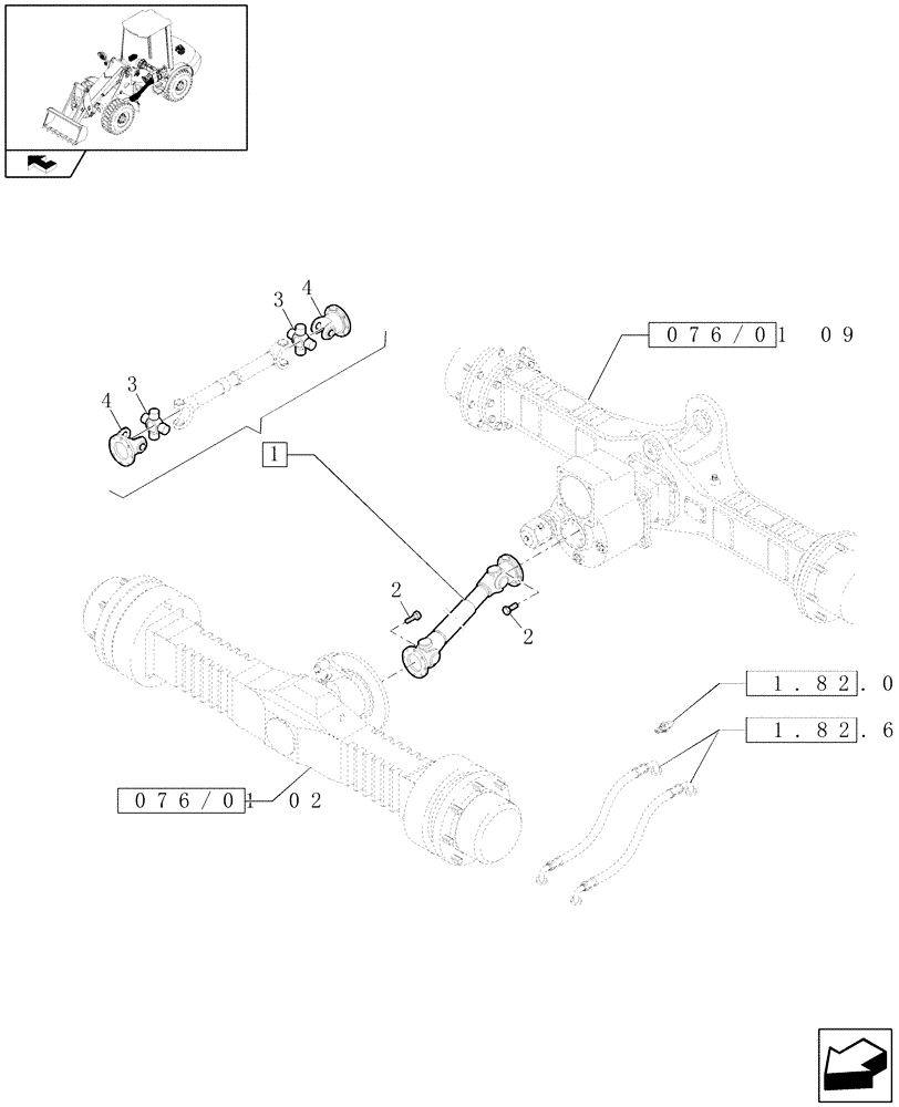 Схема запчастей Case 121E - (076/01[01]) - ARTICULATED SHAFT WITH 20 KM/H REAR AXLE (05) - REAR AXLE