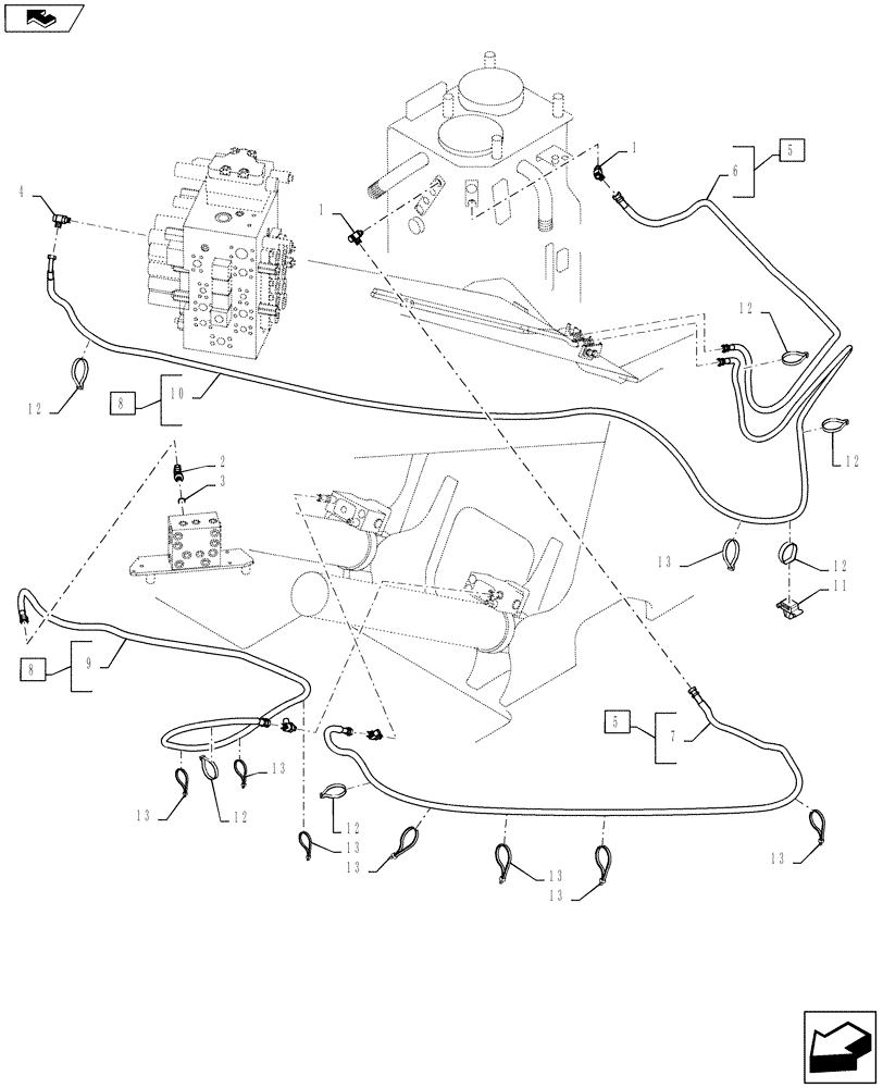 Схема запчастей Case CX235C SR - (35.357.03) - CONTROL LINE - PILOT (35) - HYDRAULIC SYSTEMS