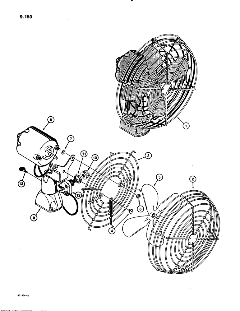 Схема запчастей Case 480E - (9-150) - WINDOW DEFROSTER FAN, WITH FOUR BOLT BASE, 480E MODELS ONLY (09) - CHASSIS/ATTACHMENTS